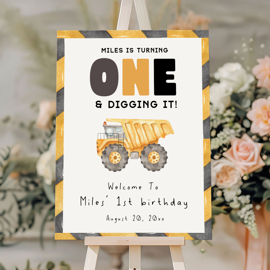 1st Birthday Construction Truck Welcome Sign