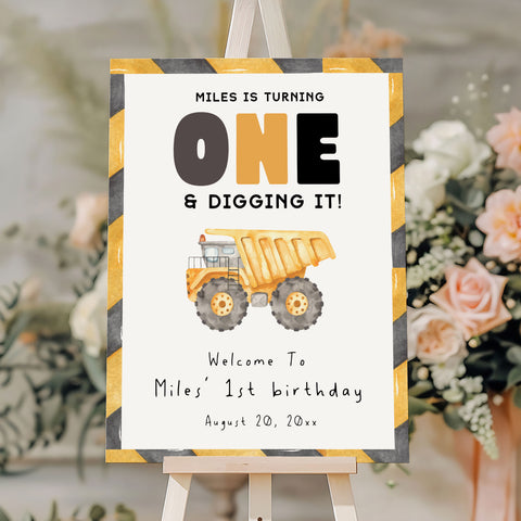 1st Birthday Construction Truck Welcome Sign