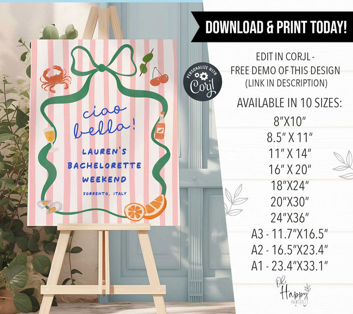 Ciao Bella Bridal Shower Welcome Sign