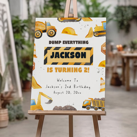 2nd Birthday Construction Border Welcome Sign
