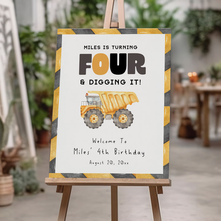 4th Birthday Construction Truck Welcome Sign