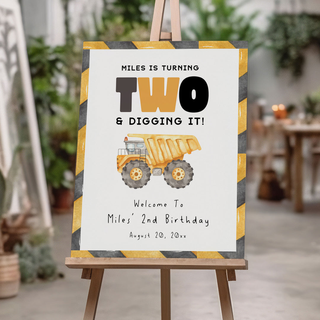 2nd Birthday Construction Truck Welcome Sign