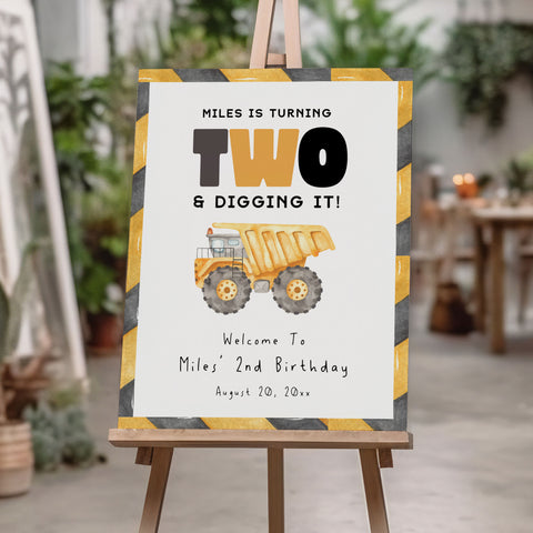2nd Birthday Construction Truck Welcome Sign