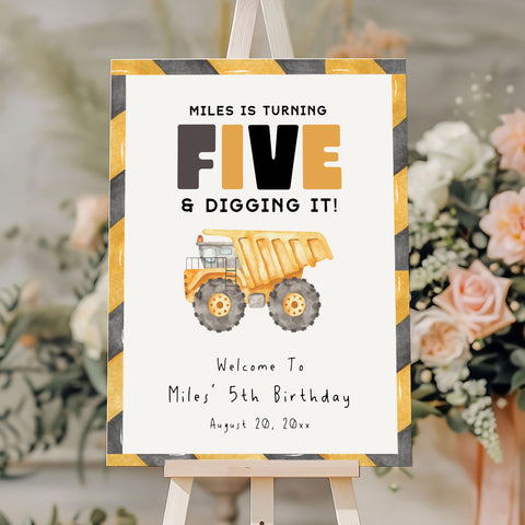 5th Birthday Construction Truck Welcome Sign
