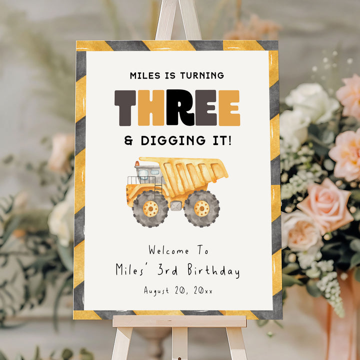 3rd Birthday Construction Truck Welcome Sign