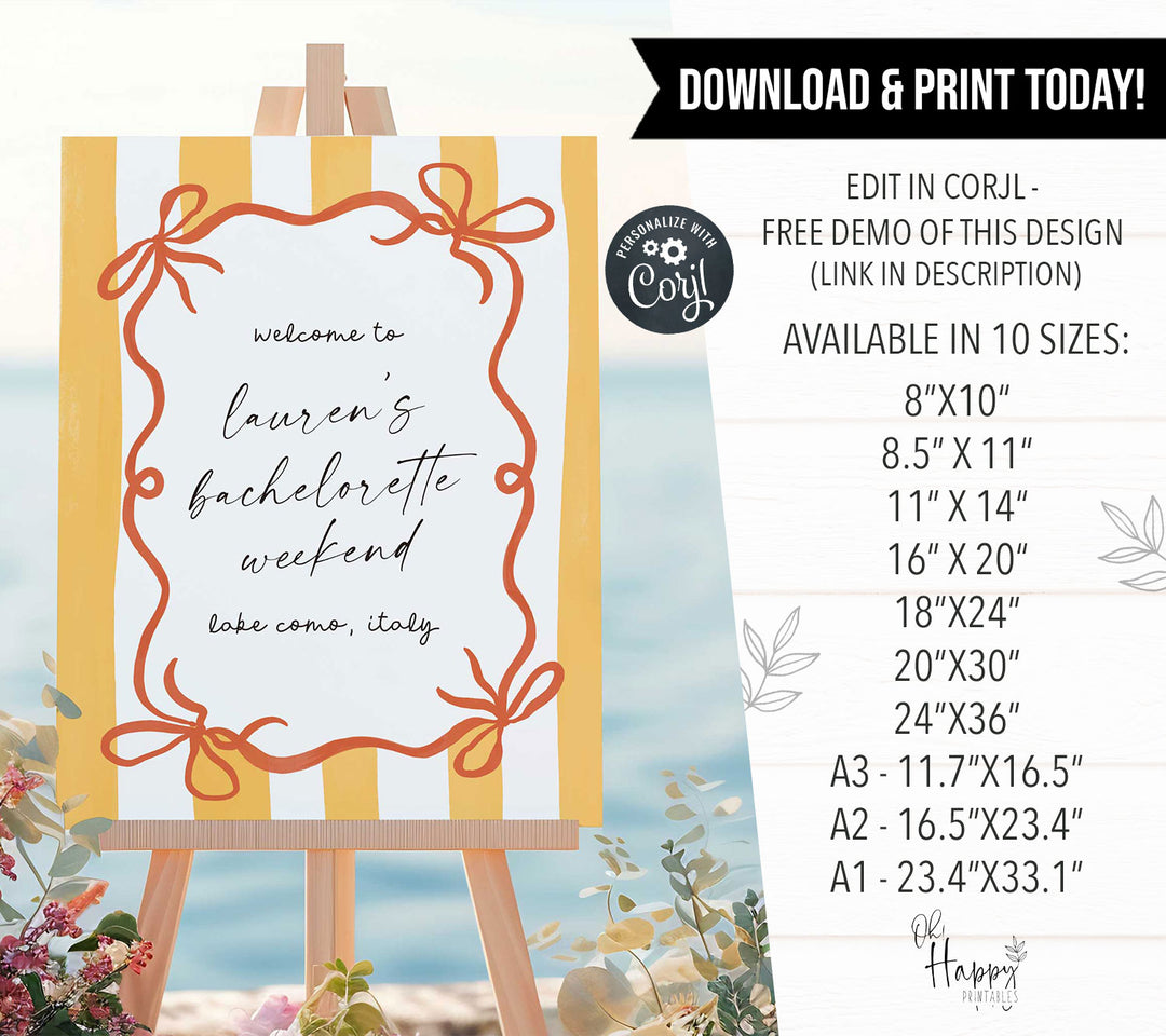 Ciao Bella Striped Bridal Shower Welcome Sign