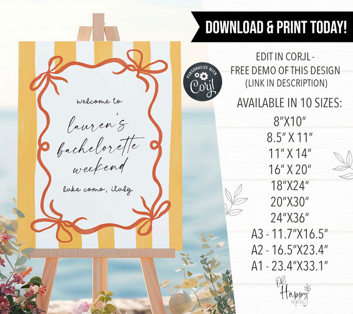 Ciao Bella Striped Bridal Shower Welcome Sign