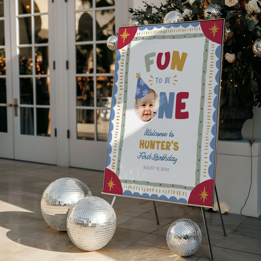 Fun To Be One Boho Welcome Sign editable Canva template