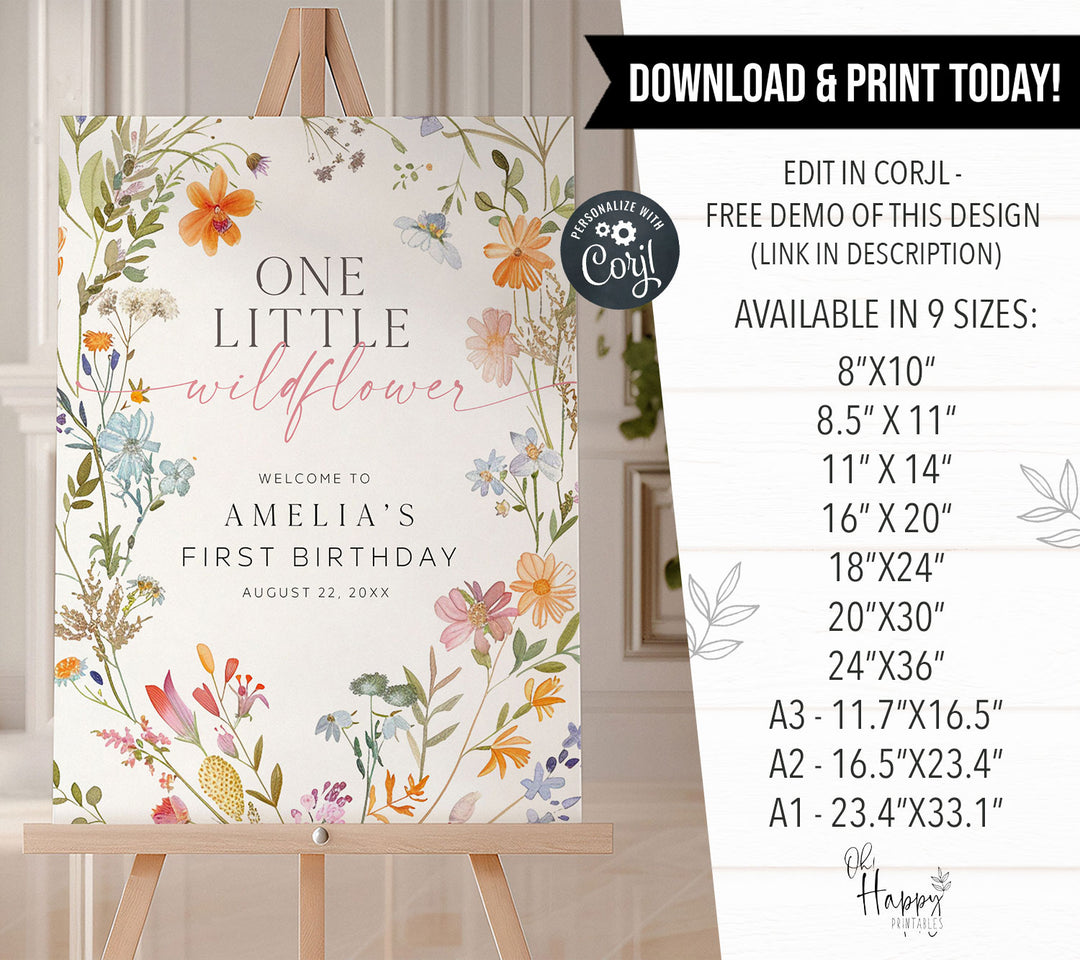 One Little Wildflower Birthday Welcome Sign