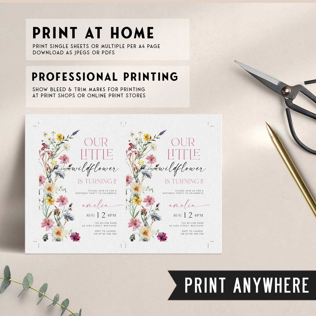 One Little Wildflower Border Invitation