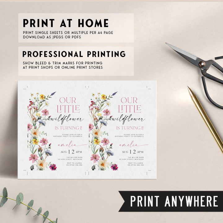 One Little Wildflower Border Invitation