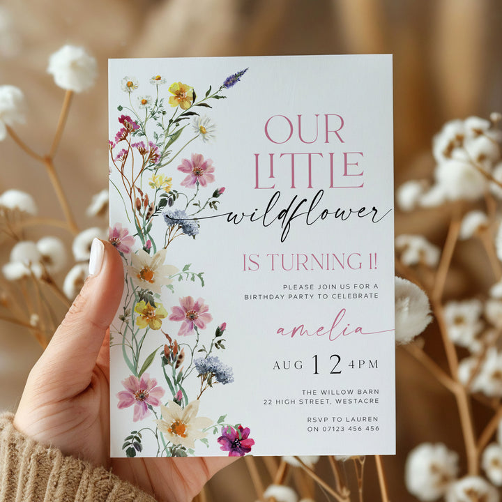 One Little Wildflower Border Invitation