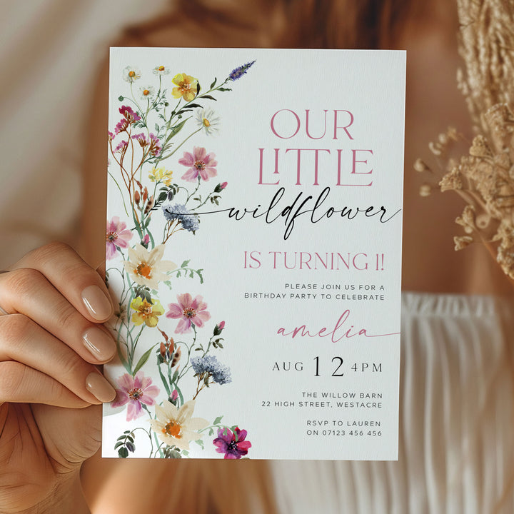 One Little Wildflower Border Invitation