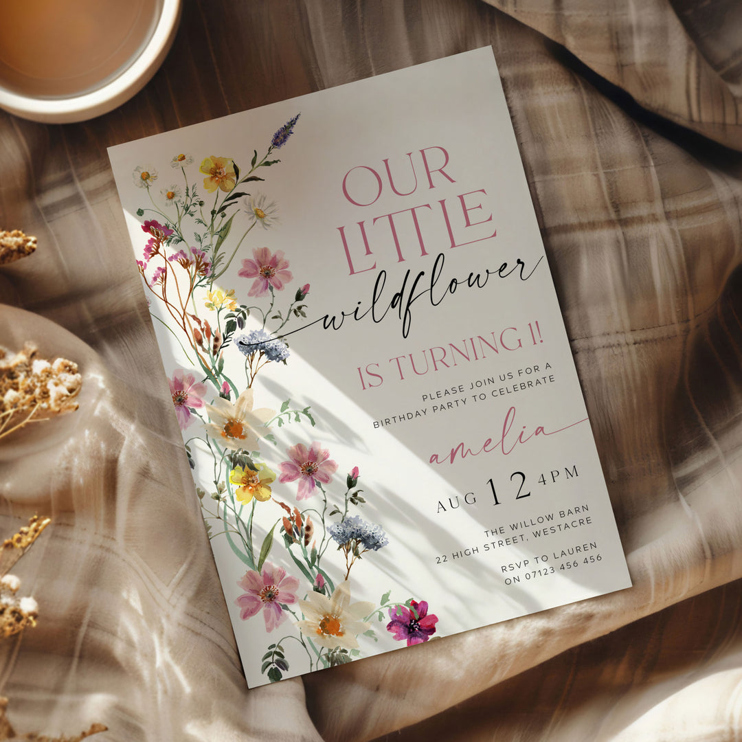 One Little Wildflower Border Invitation