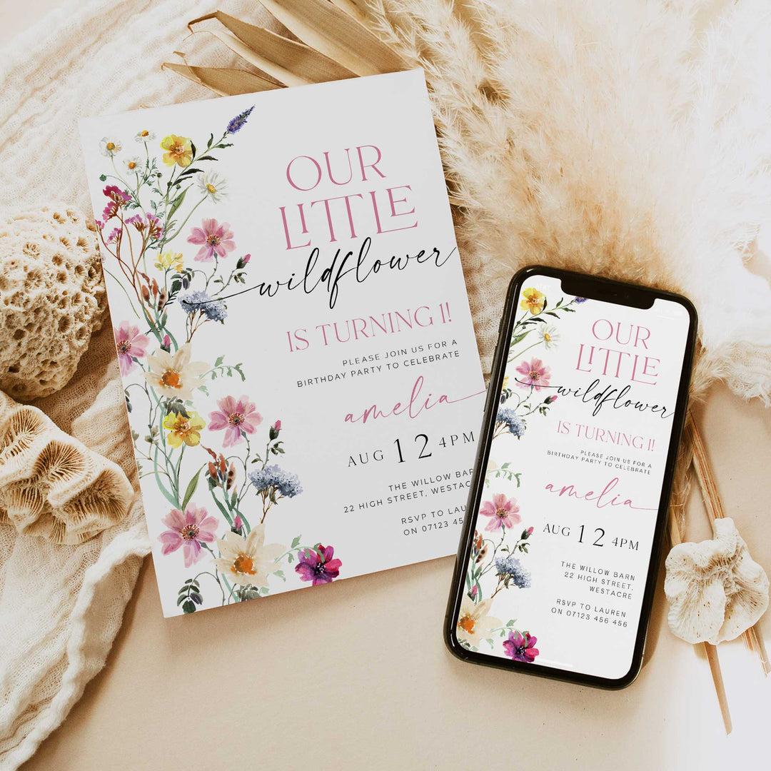 One Little Wildflower Border Invitation