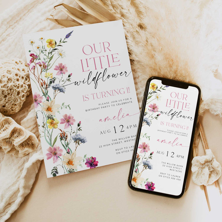 One Little Wildflower Border Invitation
