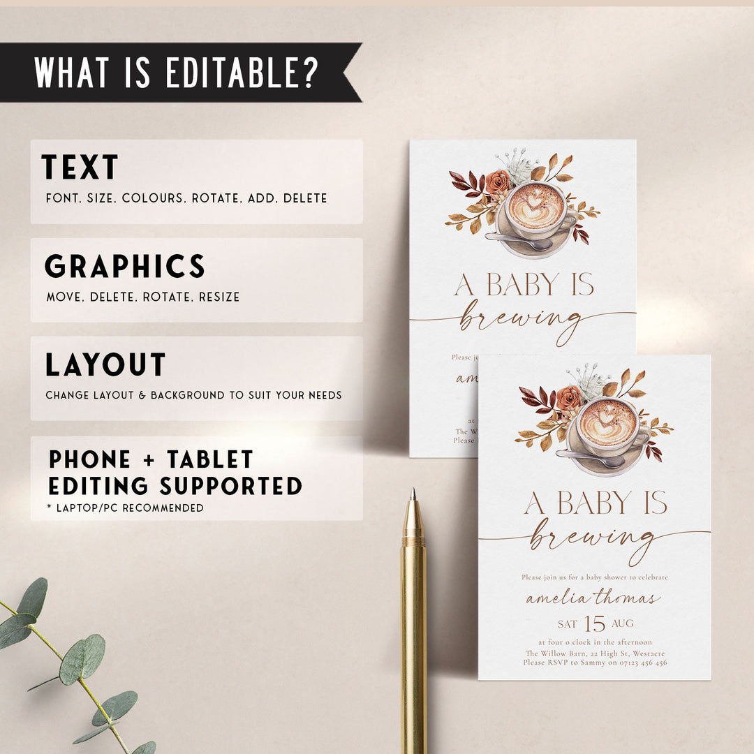 Modern Style Baby Is Brewing Baby Shower Invitation