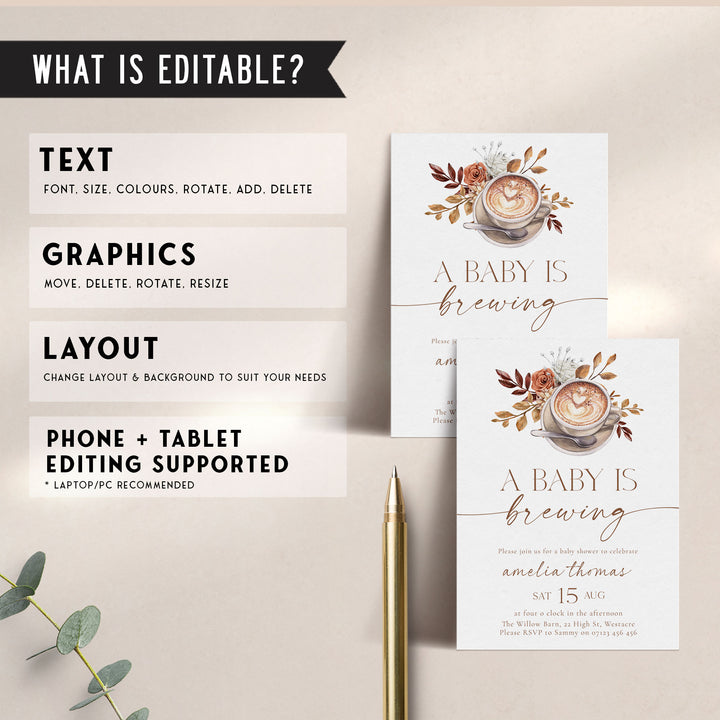 Modern Style Baby Is Brewing Baby Shower Invitation