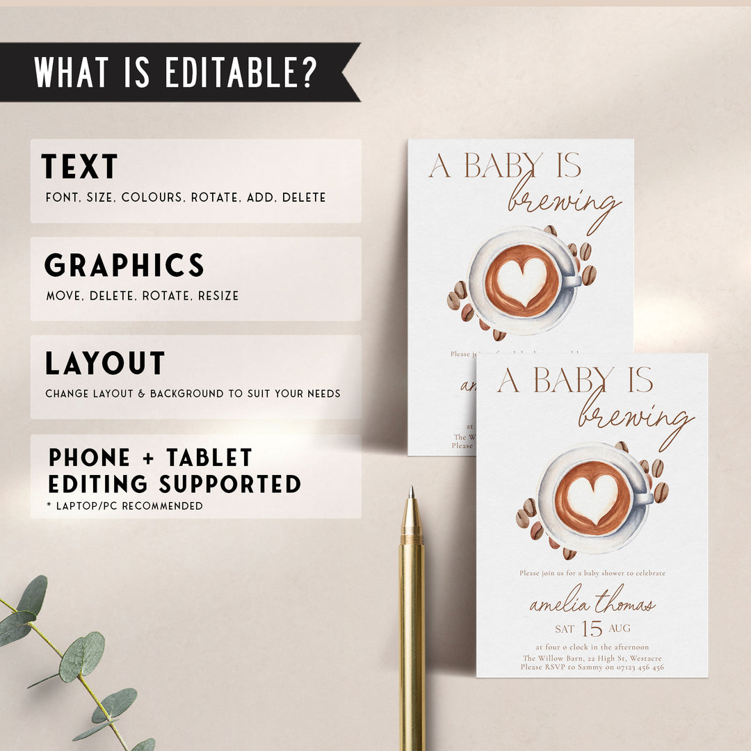 A Baby Is Brewing Heart Coffee Baby Shower Invitation