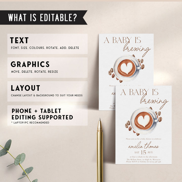 A Baby Is Brewing Heart Coffee Baby Shower Invitation