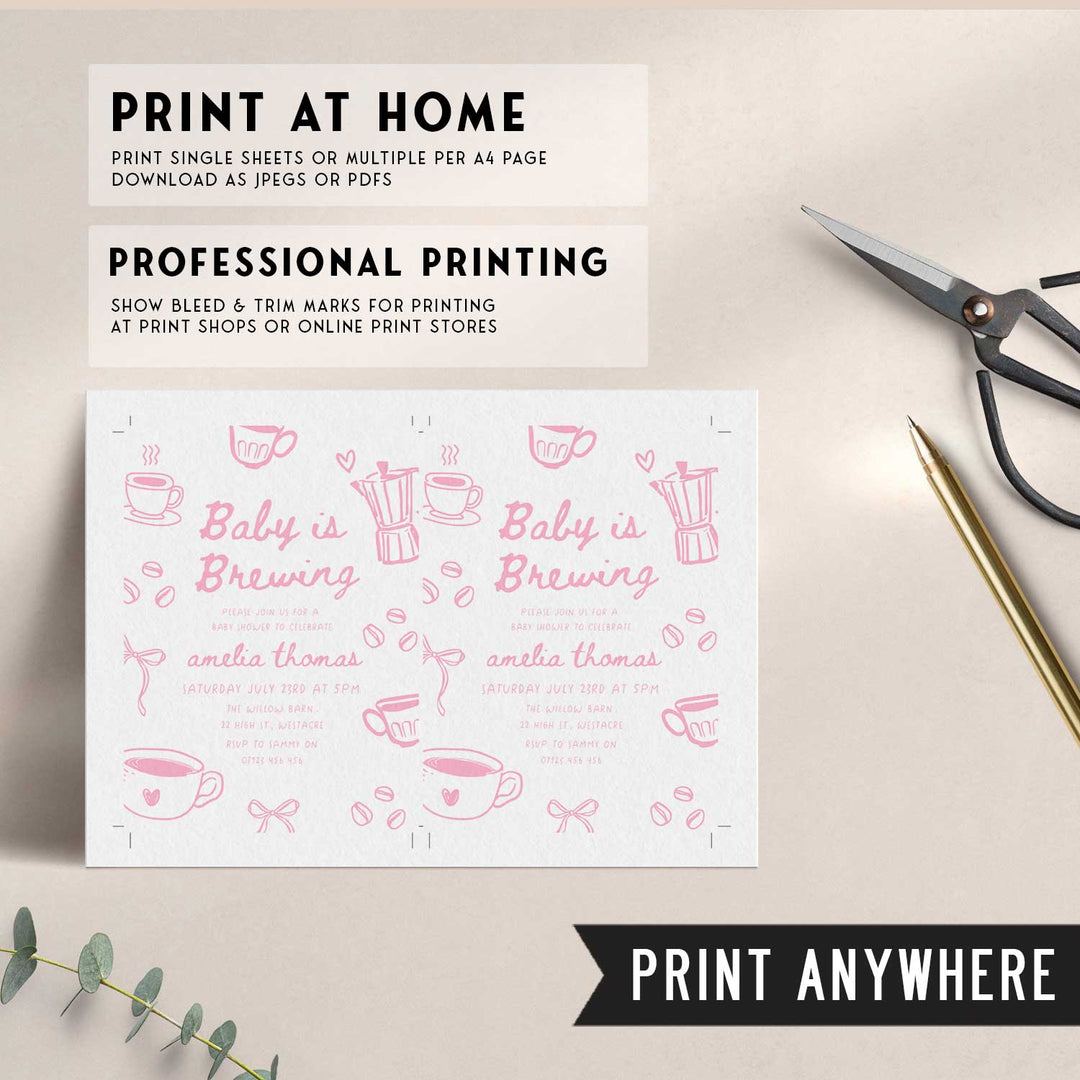 Pink Doodle Style Baby Is Brewing Baby Shower Invitation