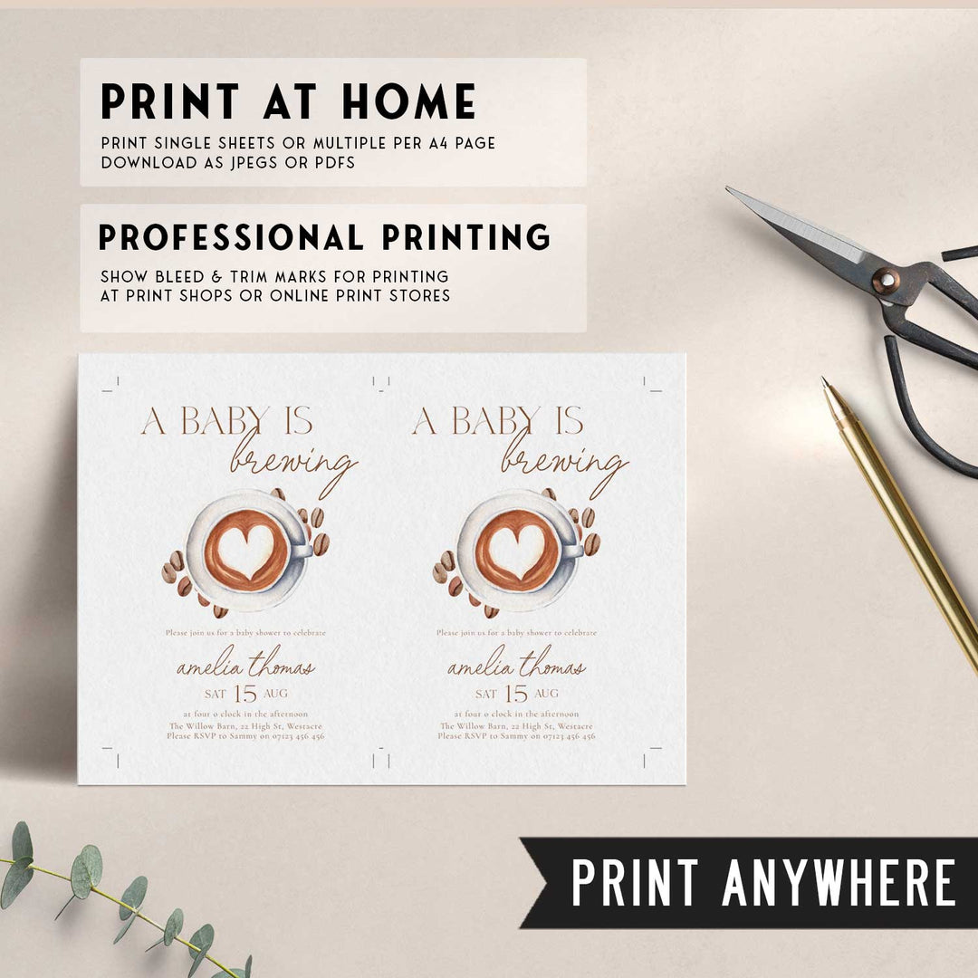 A Baby Is Brewing Heart Coffee Baby Shower Invitation