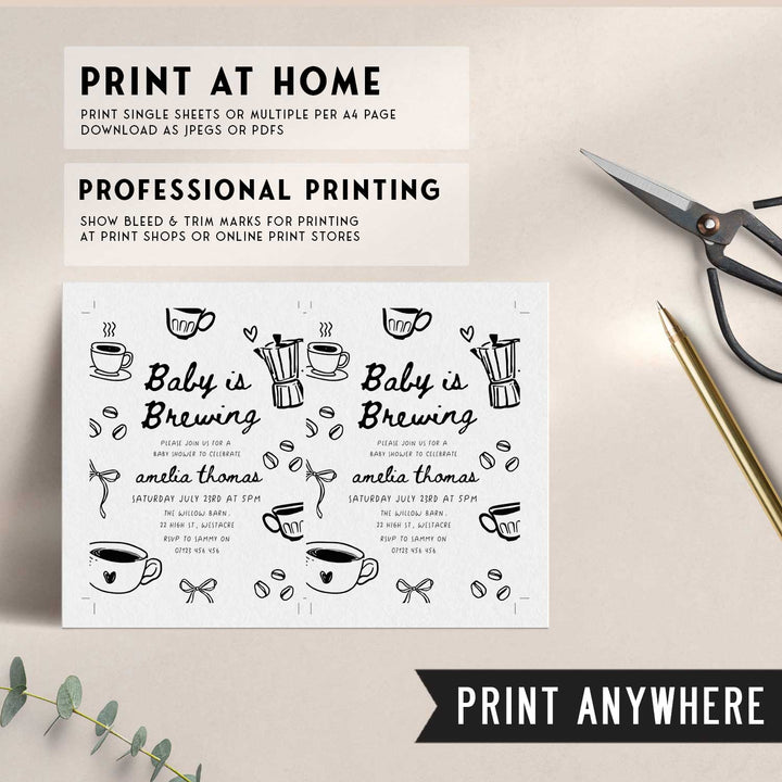 Black Doodle Style Baby Is Brewing Baby Shower Invitation