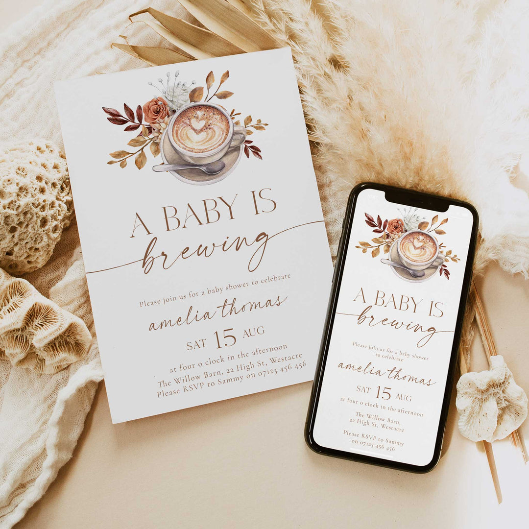 Modern Style Baby Is Brewing Baby Shower Invitation