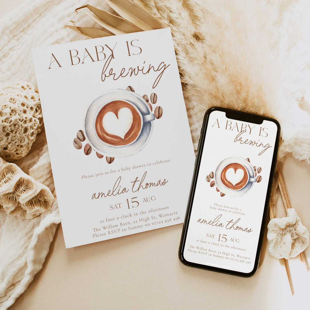 A Baby Is Brewing Heart Coffee Baby Shower Invitation