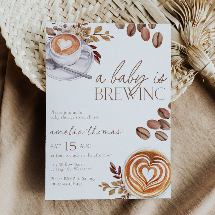 A Baby Is Brewing Two Cups Baby Shower Invitation