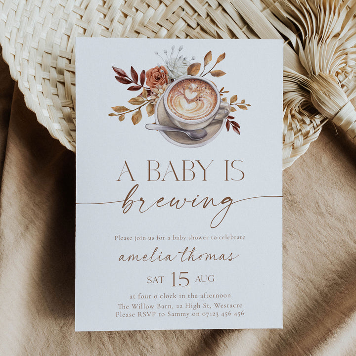 Modern Style Baby Is Brewing Baby Shower Invitation