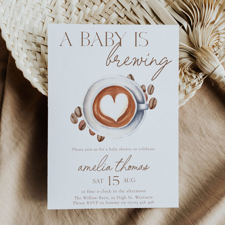 A Baby Is Brewing Heart Coffee Baby Shower Invitation