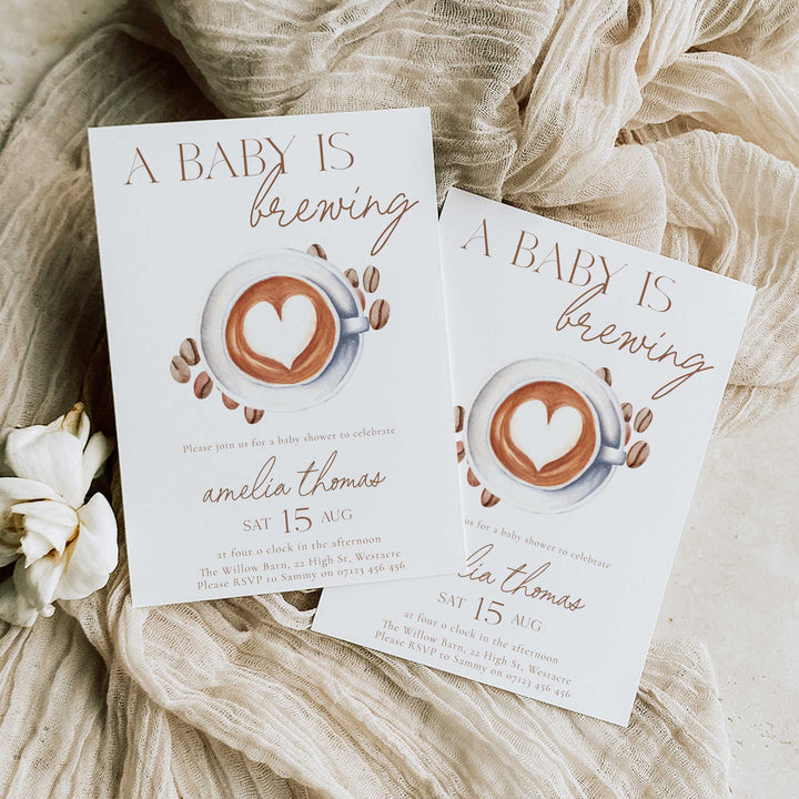 A Baby Is Brewing Heart Coffee Baby Shower Invitation