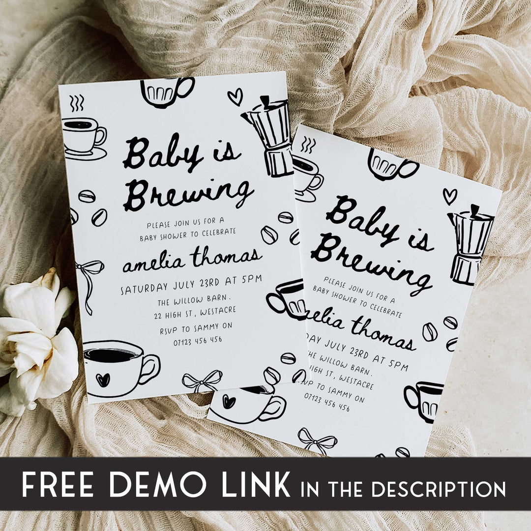 Black Doodle Style Baby Is Brewing Baby Shower Invitation