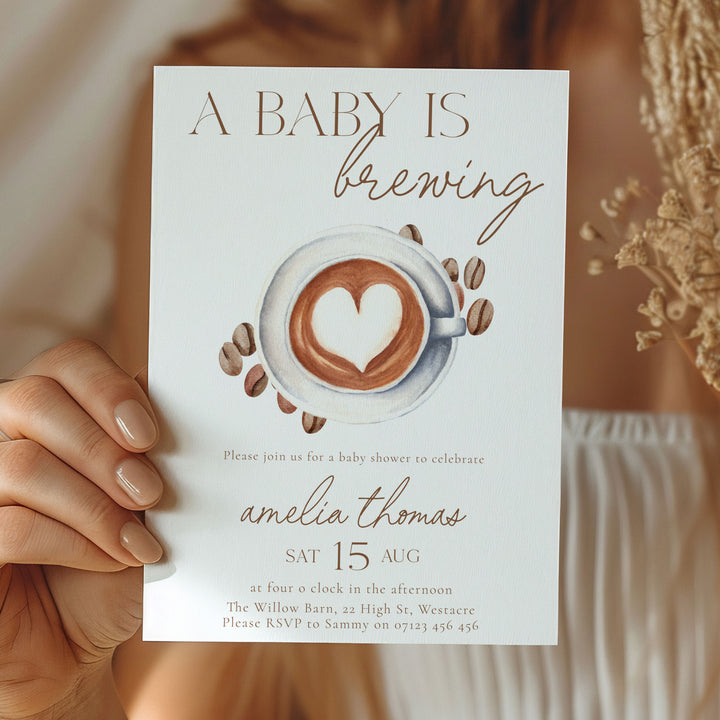 A Baby Is Brewing Heart Coffee Baby Shower Invitation