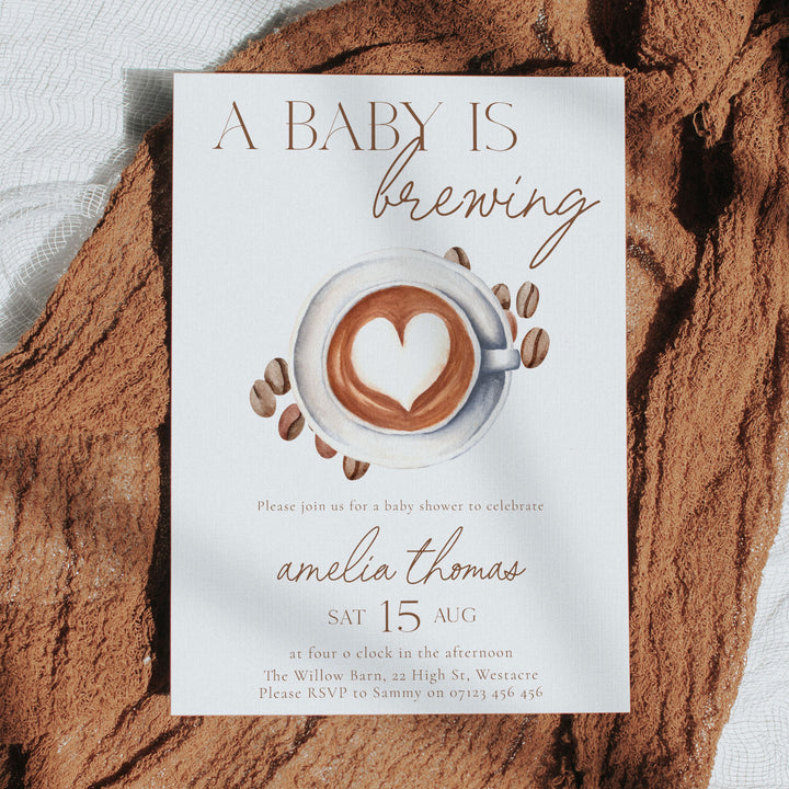A Baby Is Brewing Heart Coffee Baby Shower Invitation