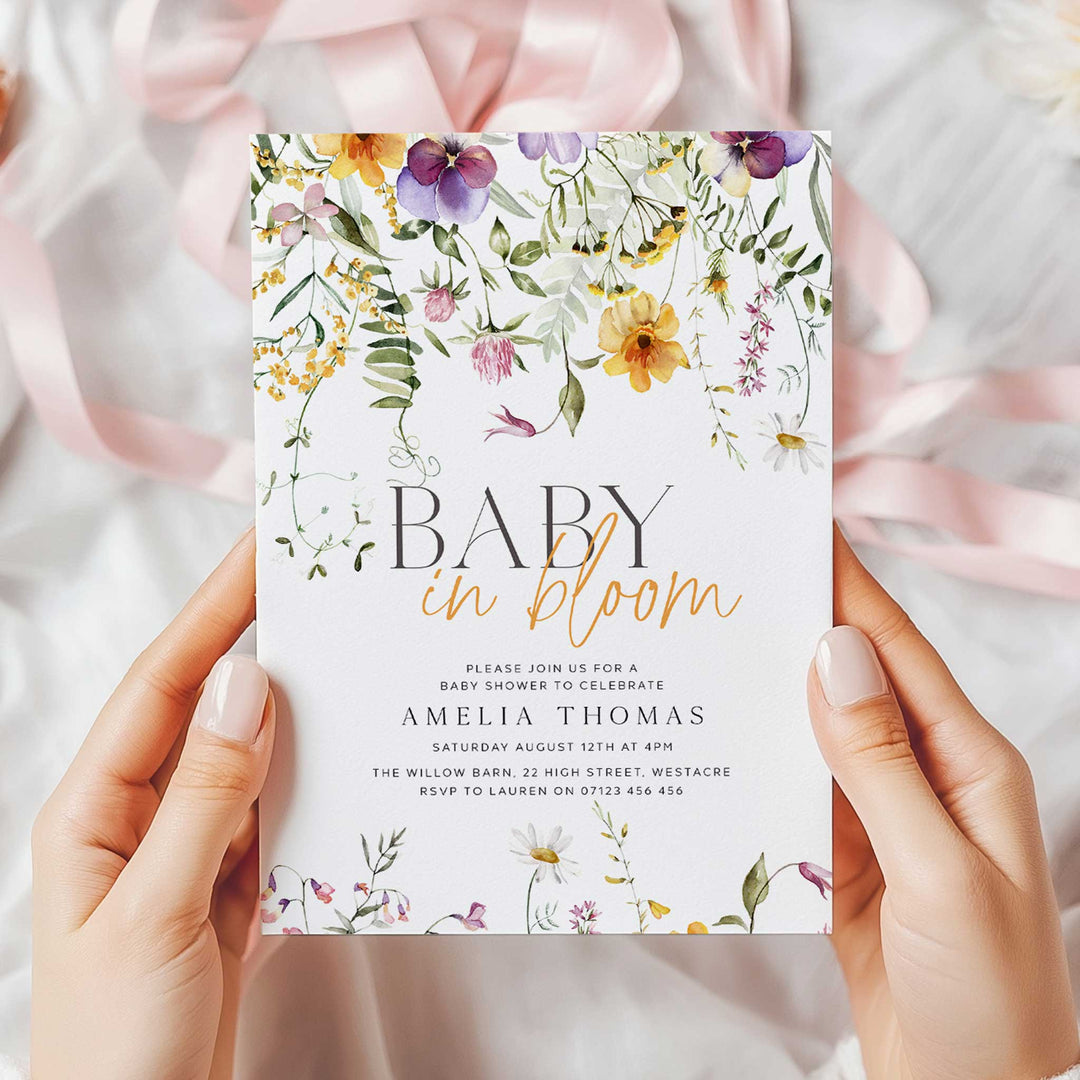 Yellow Baby In Bloom Invitation editable template