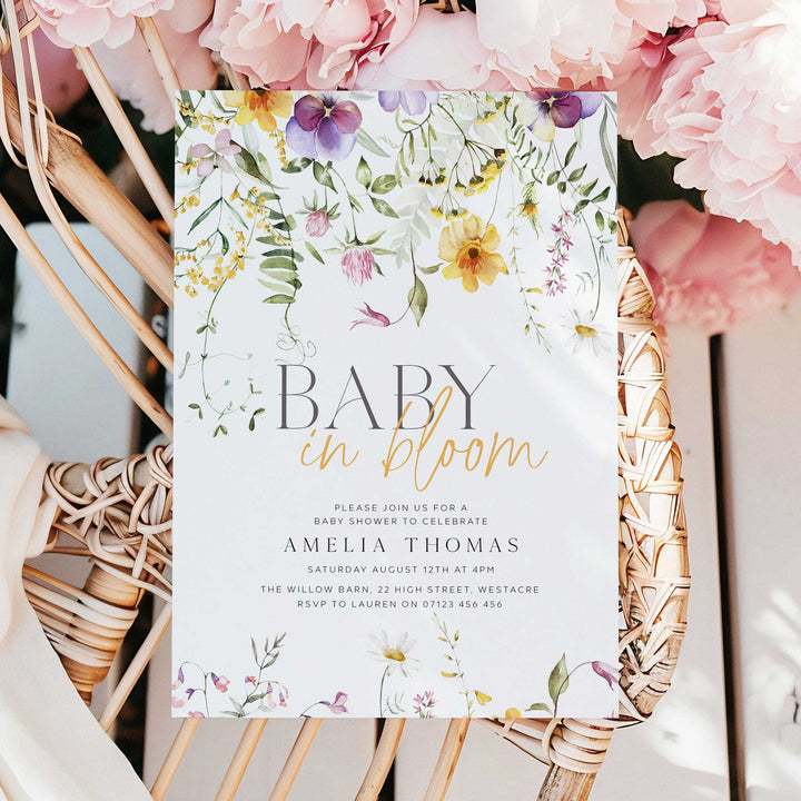 Yellow Baby In Bloom Invitation editable template