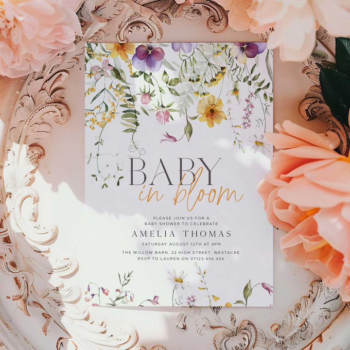Yellow Baby In Bloom Invitation editable template