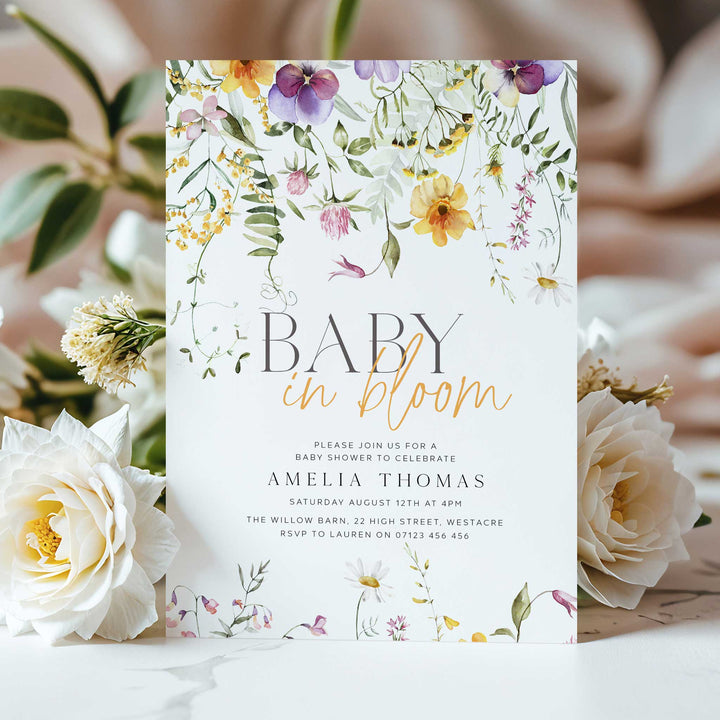 Yellow Baby In Bloom Invitation editable template