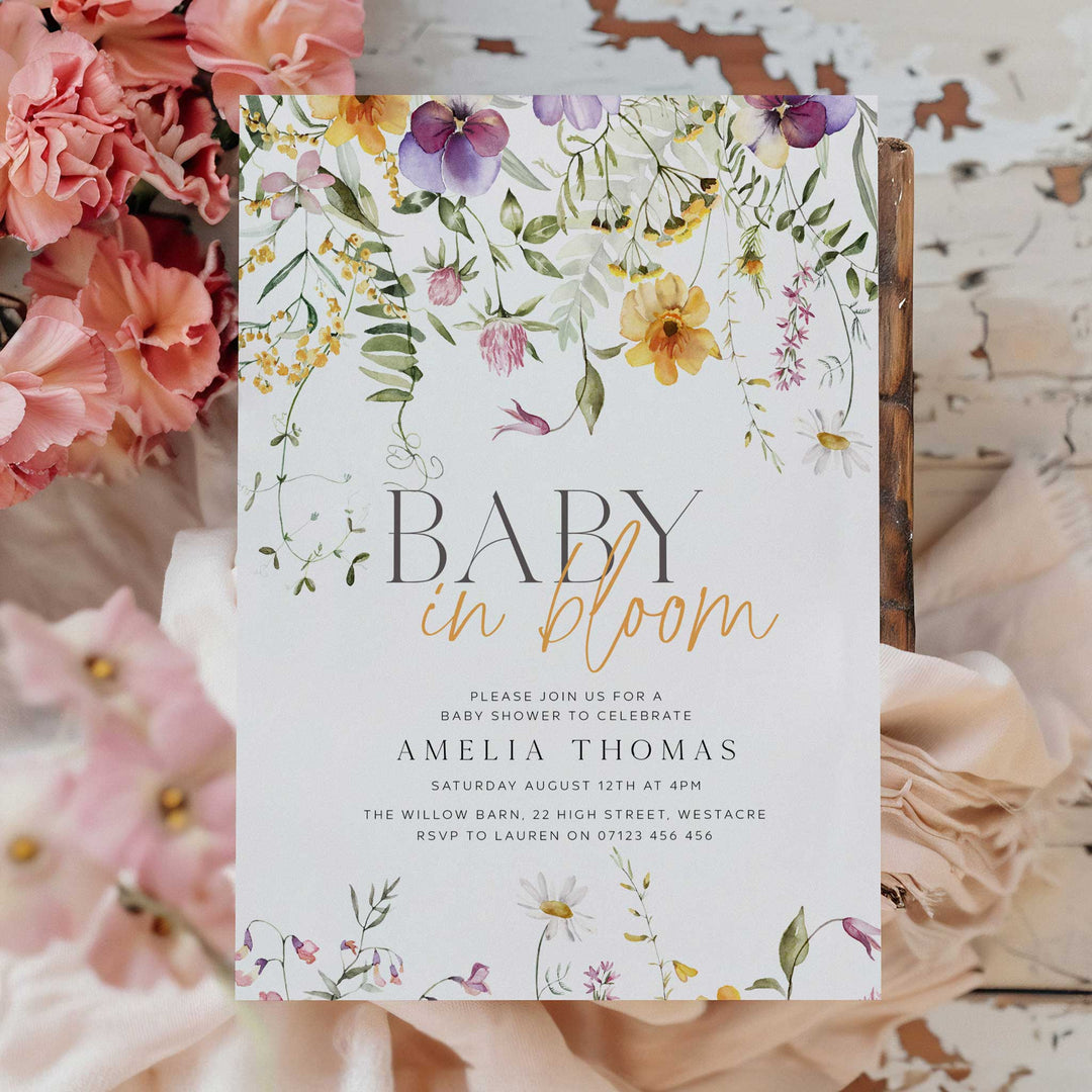 Yellow Baby In Bloom Invitation editable template