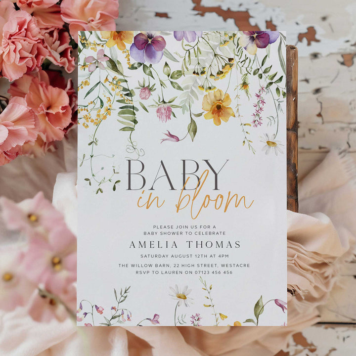 Yellow Baby In Bloom Invitation editable template