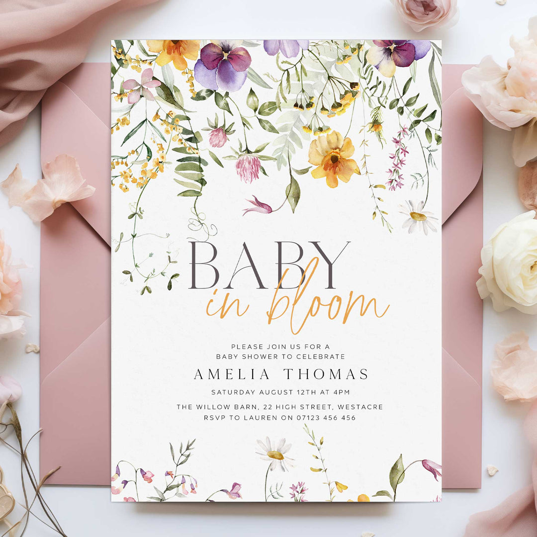 Yellow Baby In Bloom Invitation editable template