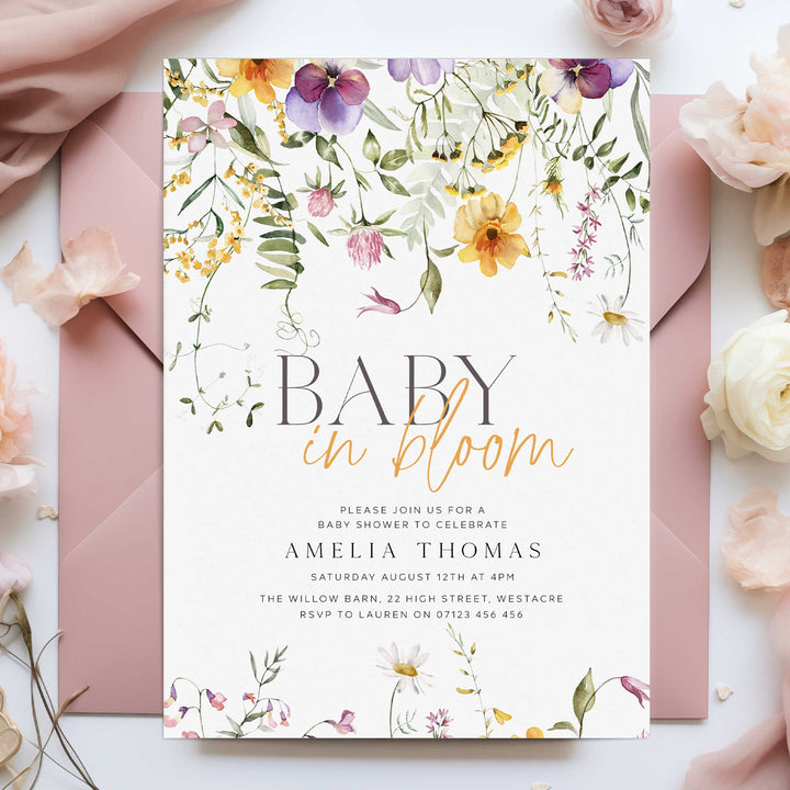 Yellow Baby In Bloom Invitation editable template