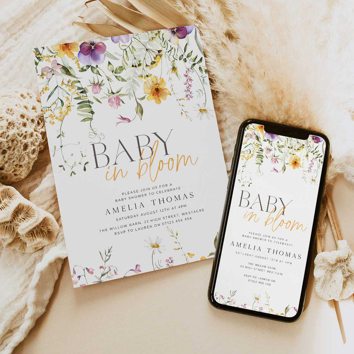 Yellow Baby In Bloom Invitation editable template