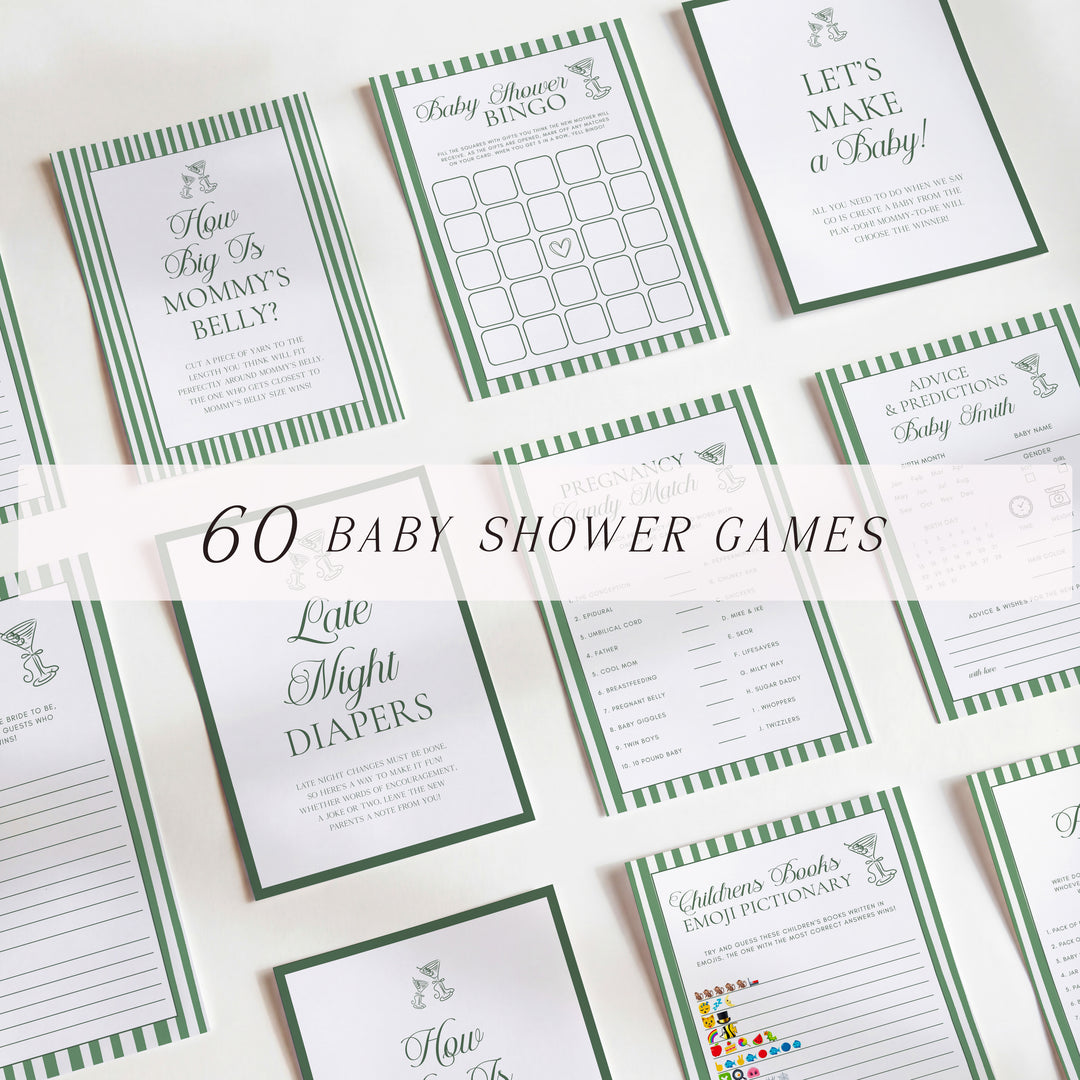 60 Tini One Baby Shower Games that are editable in Canva