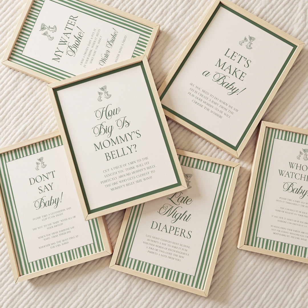 60 Tini One Baby Shower Games that are editable in Canva