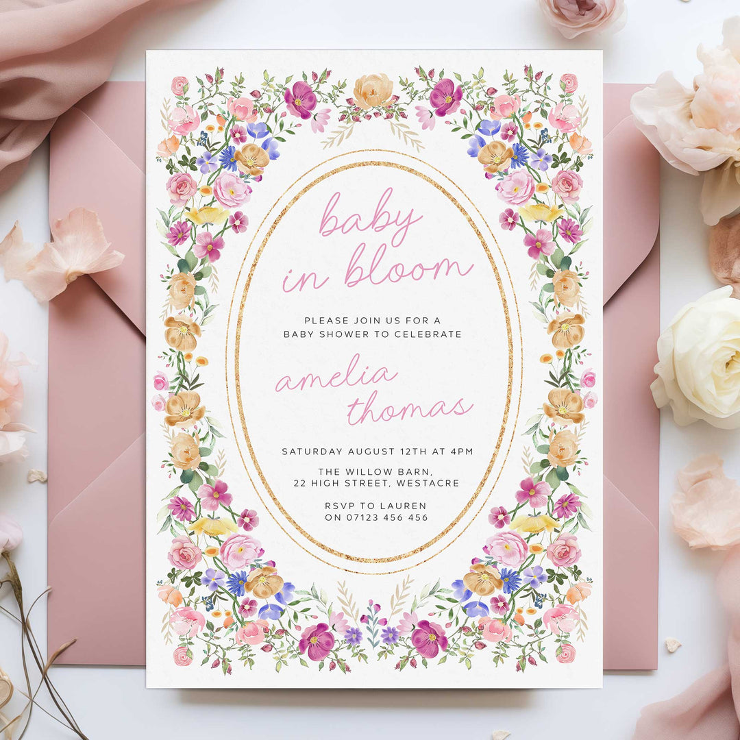 Floral Frame Baby In Bloom Invitation