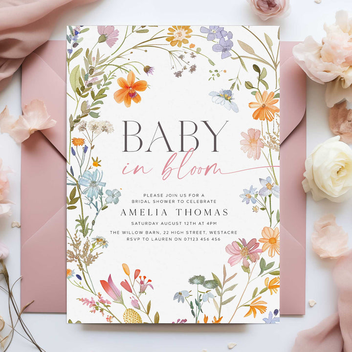 Floral Wreath Baby In Bloom Invitation