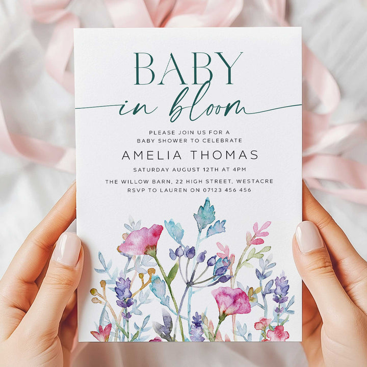 Baby In Bloom Invitation editable template